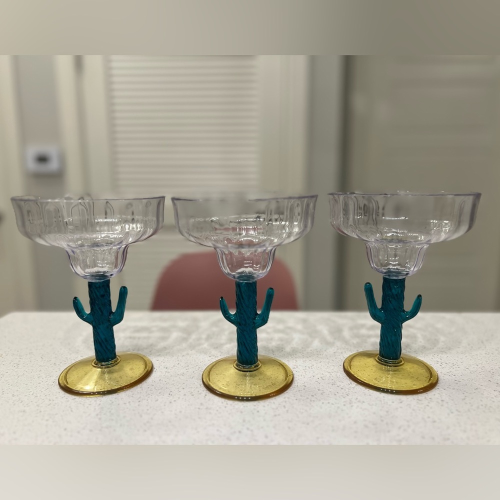 Vintage set of 3 NCC 1994 Cactus Margarita Glass/ Coupe, Barware, Acrylic, Cinco